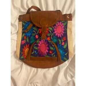 Guatemalan Canvas Backpack with Floral Embroidered Pattern